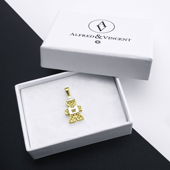 It's A Baby Boy Motherhood Celebration Pendant 2-Tone Real 14k Yellow White Gold - Picture 1 of 3